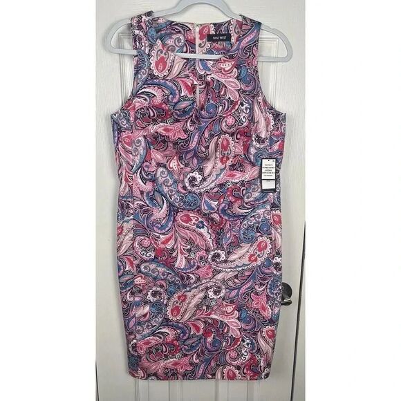 Nine West NWT Tutu Pink Ice Blue Multicolor Paisley Sheath Dress Size 6‎ - Picture 2 of 11